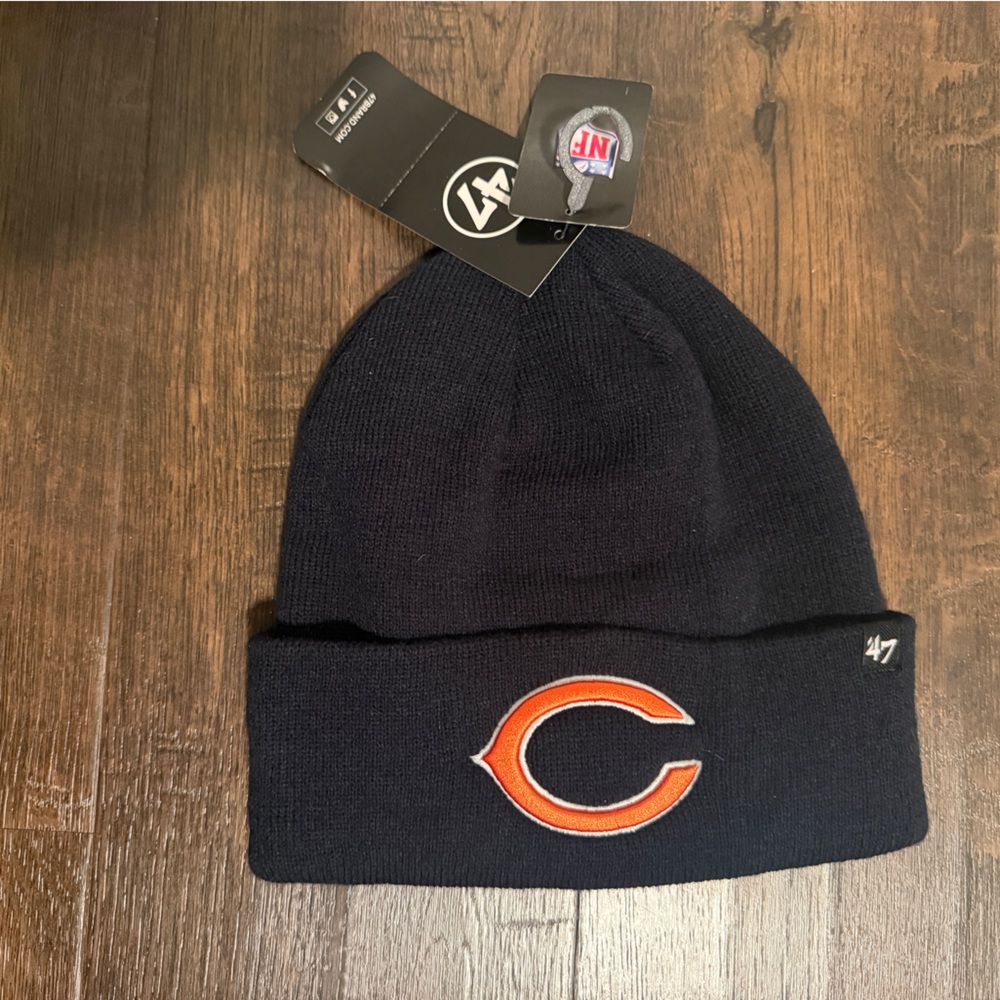 47 Navy Chicago Bears Embroidered Cuffed Beanie with Orange Logo